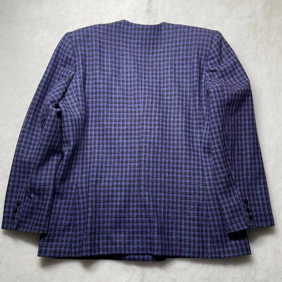 VTG Karen Scott Womens Purple Houndstooth Lined Double Breasted Blazer Size 16 - Picture 2 of 10